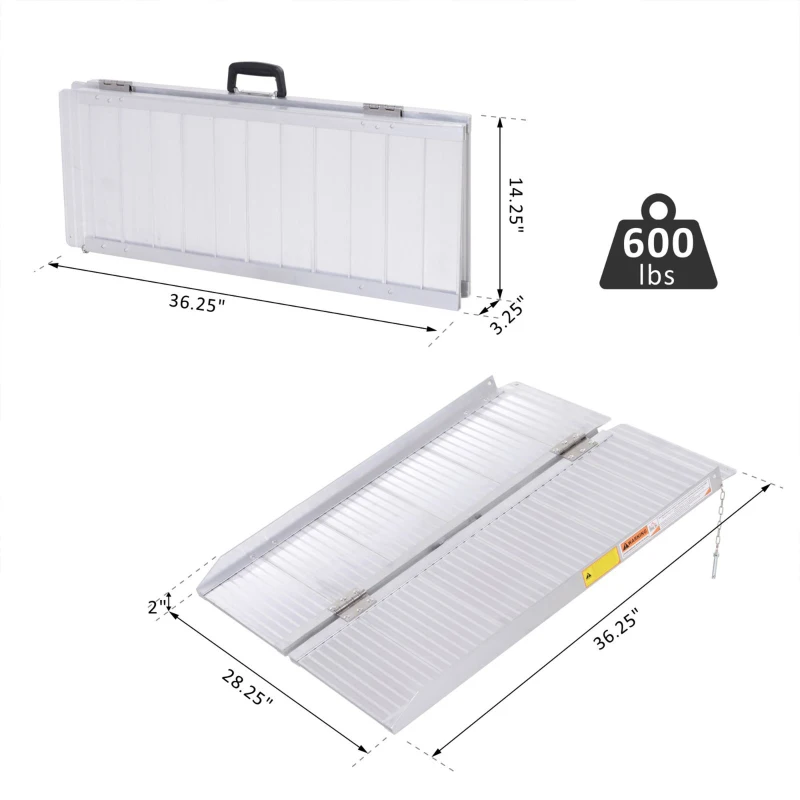 HOMCOM 3' Foldable Handicap Ramp for Home, Steps, Doorways, Aluminum Portable Wheelchair Ramp, Textured Threshold Ramp, Silver