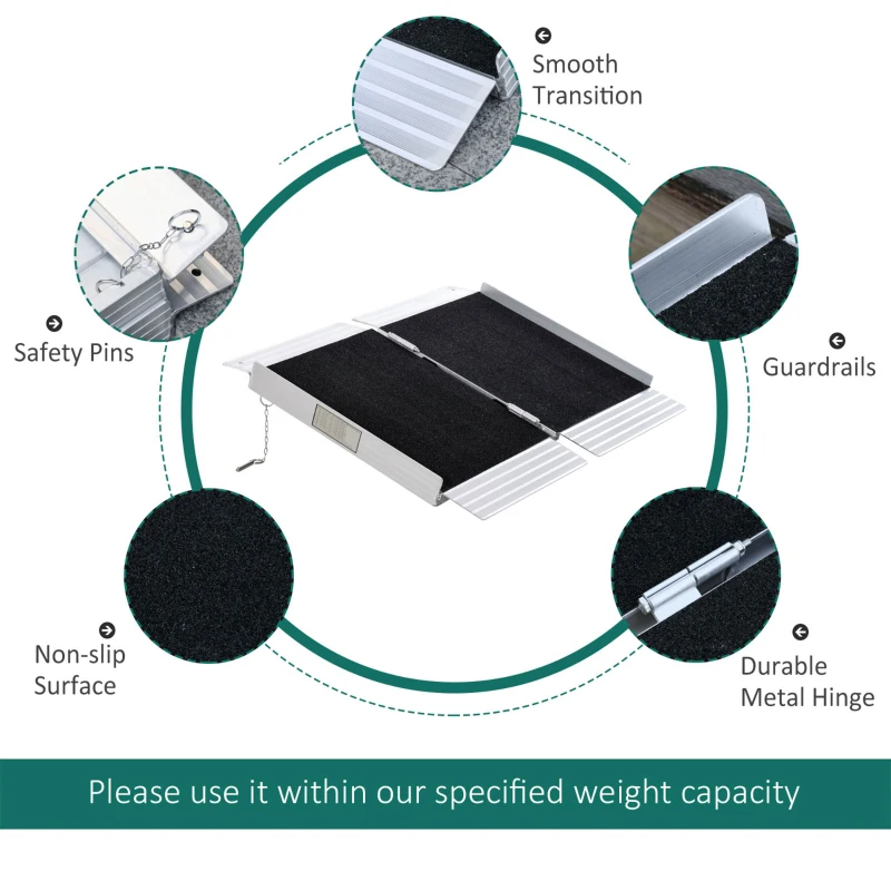 HOMCOM 2' Portable Wheelchair Ramp Aluminum Threshold Mobility Single-fold for Scooter with Carrying Handle