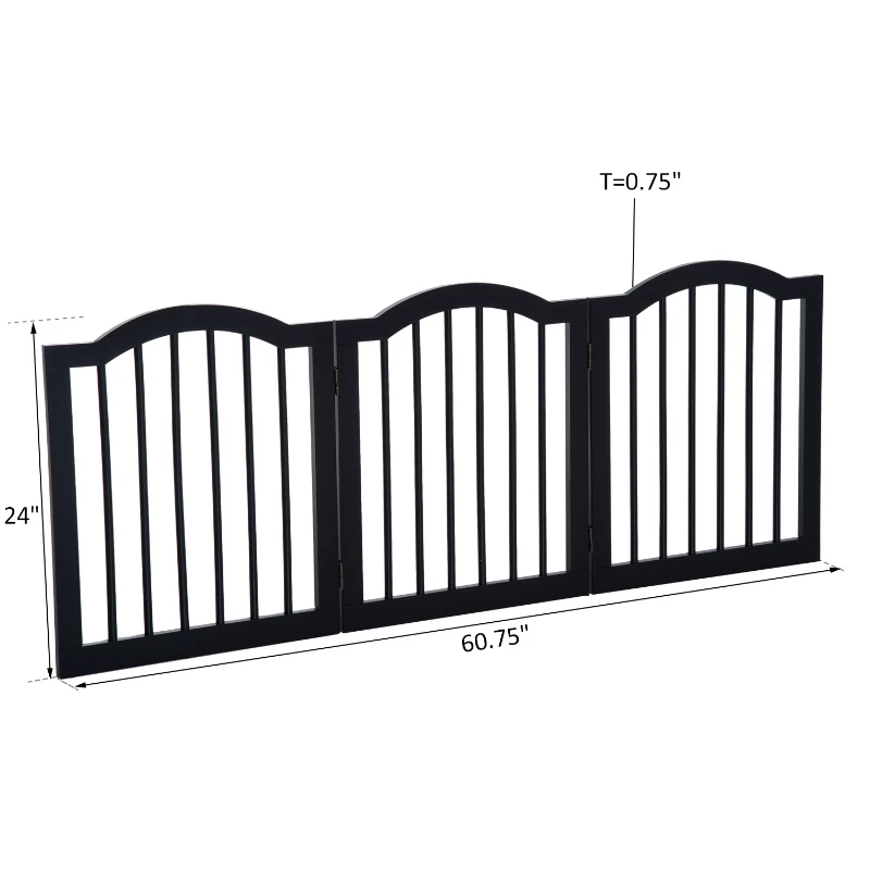 Pawhut Wooden Dog Gate Stepover Panel  Indoor Foldable Pet Fence Folding Safety Barrier (Black)