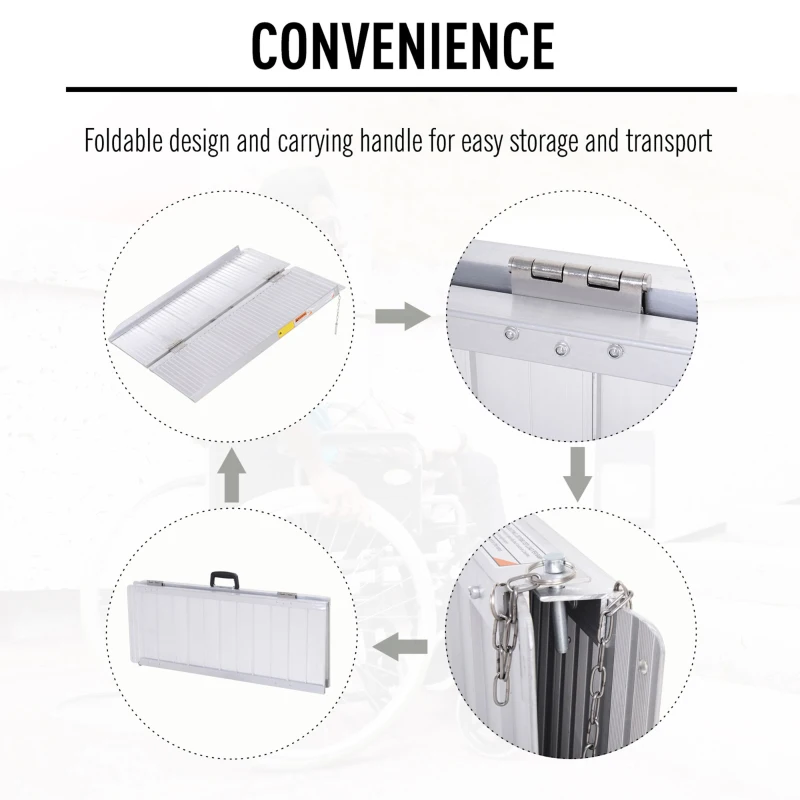 HOMCOM 3' Foldable Handicap Ramp for Home, Steps, Doorways, Aluminum Portable Wheelchair Ramp, Textured Threshold Ramp, Silver