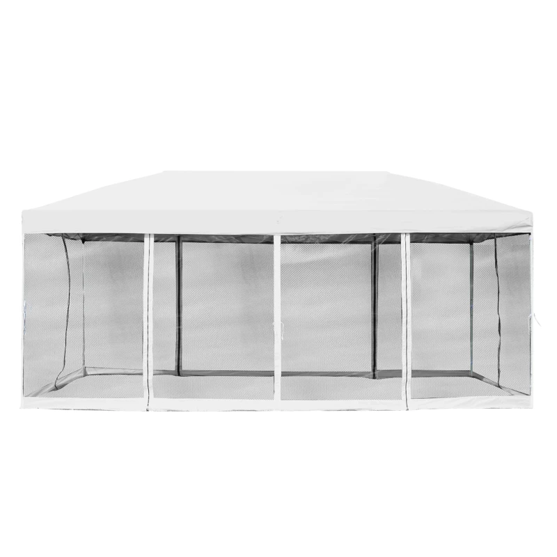 Outsunny 10x20ft Pop Up Party Tent Gazebo  Canopy with 6 Removable Mesh Sidewalls Carry Bag, White