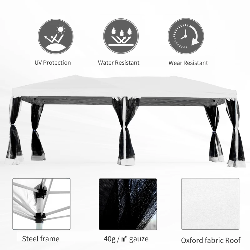 Outsunny 10x20ft Pop Up Party Tent Gazebo  Canopy with 6 Removable Mesh Sidewalls Carry Bag, White