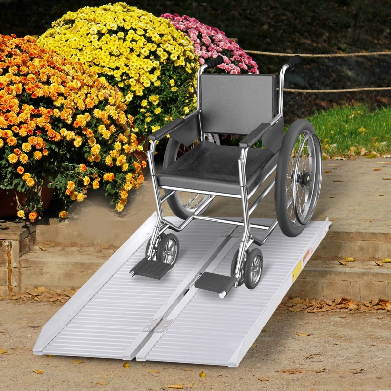 HOMCOM 3' Foldable Handicap Ramp for Home, Steps, Doorways, Aluminum Portable Wheelchair Ramp, Textured Threshold Ramp, Silver