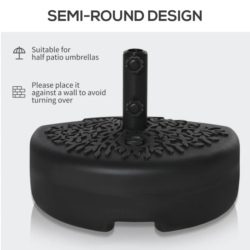 Outsunny Half Round Umbrella Base Fillable Patio Umbrella Stand Holder for Lawn, Deck, Backyard, Garden, 40 lb Water or 46 lb Sand, Black