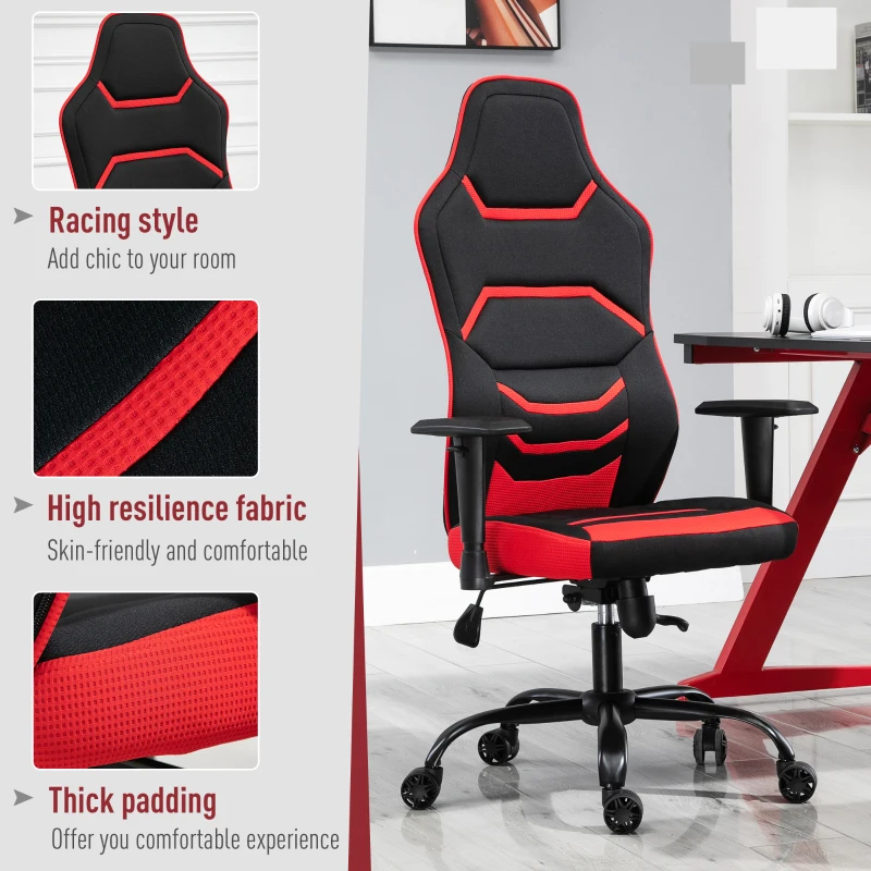 Vinsetto Racing Gaming Chair, High Back Office Chair, Computer Gamer Chair on Wheels, Tilt, Adjustable Height, Red