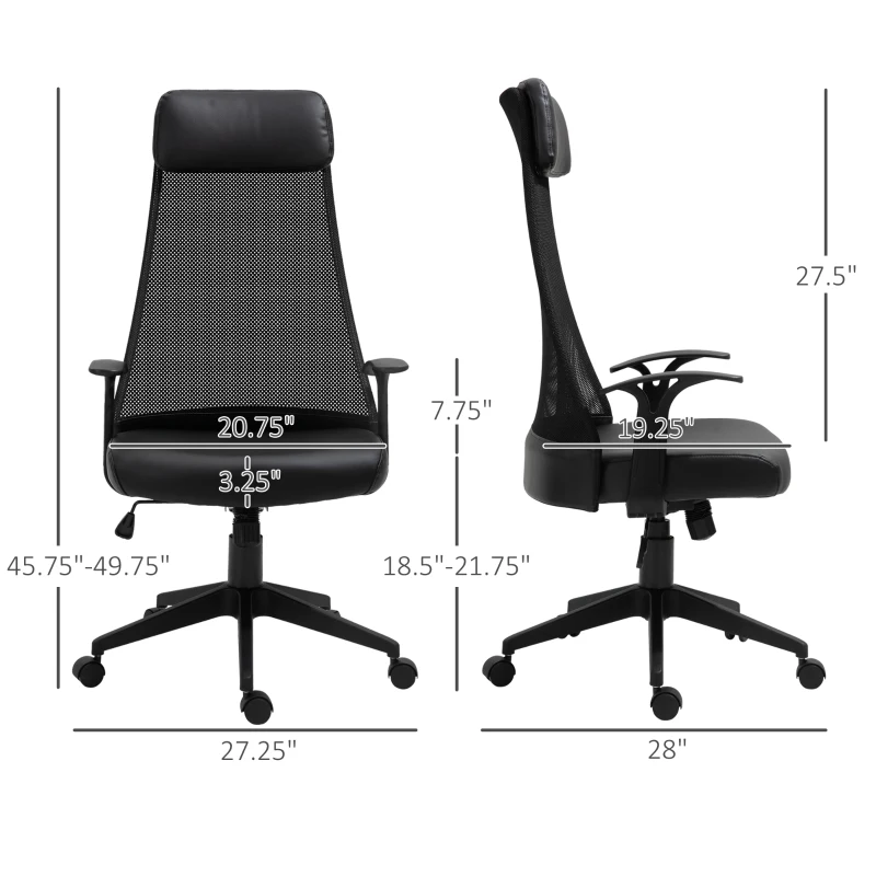 Vinsetto Office Chair Executive Mesh Faux Leather High Back Swivel Computer Desk Chair for with Arm, Wheels, Black