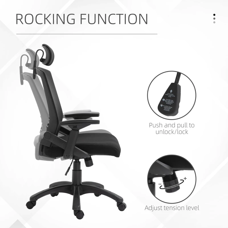 Vinsetto Office Chair Comfortable Mesh Task High Back Adjustable 360° Rotating Seat with Headrest and Armrest Black
