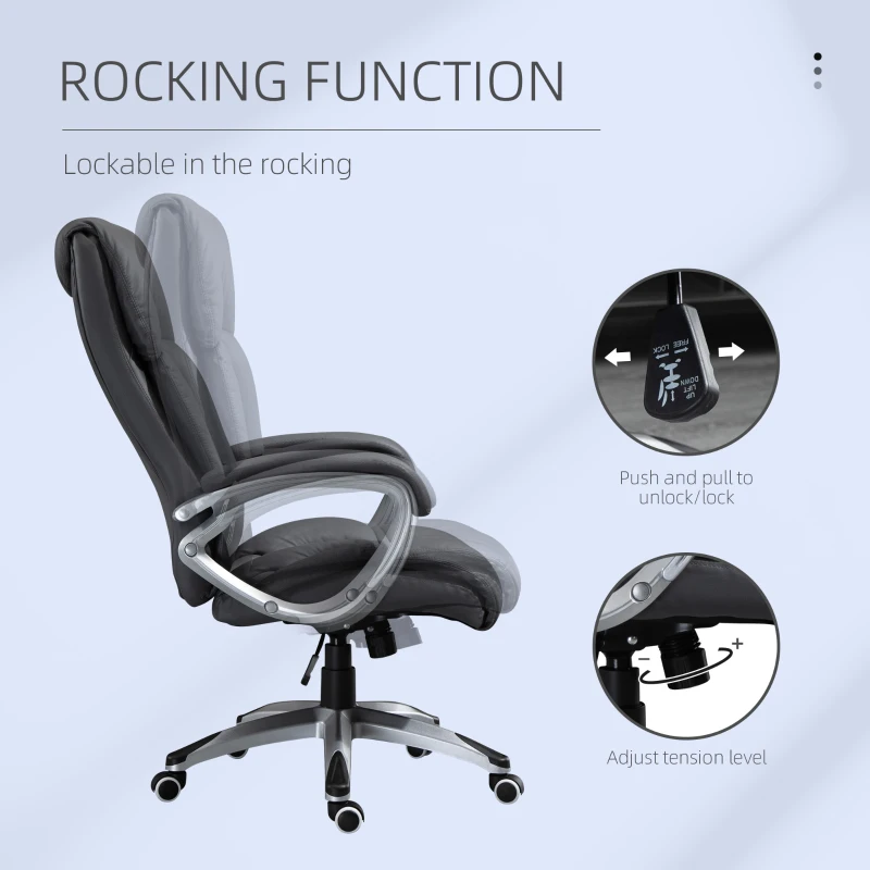Vinsetto High Back Office Chair Swivel Executive PU Leather Chair, with Adjustable Height, Deep Grey