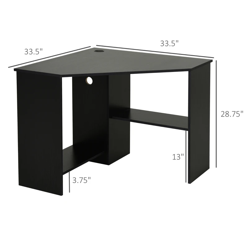 HOMCOM Corner Computer Desk with Storage Shelf, Writing Table Study Workstation for Home Office,Black