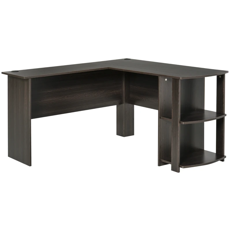 HOMCOM L-Shaped Desk, Computer Corner Desk, PC Table with 2 Storage Shelves, Home Office Workstation, Brown