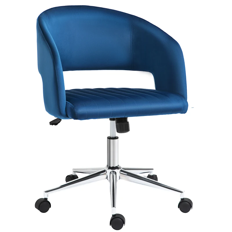 Vinsetto Office Chair Upholstered Open Back Velvet Fabric Swivel Computer Desk Chair with Arms and Adjustable Height, Blue