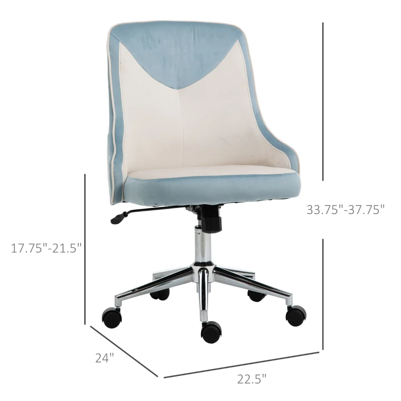 Vinsetto Office Chair Velvet Fabric Leisure Chair Rocking Armless Task Chair with Swivel Wheels Soft Seat Computer Chair for office Work Vanity Table Chair