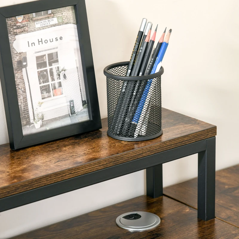 HOMCOM L-Shaped Computer Desk Home Office Corner Desk Study Workstation Table with Storage Shelves Cable Grommet, Rustic Brown