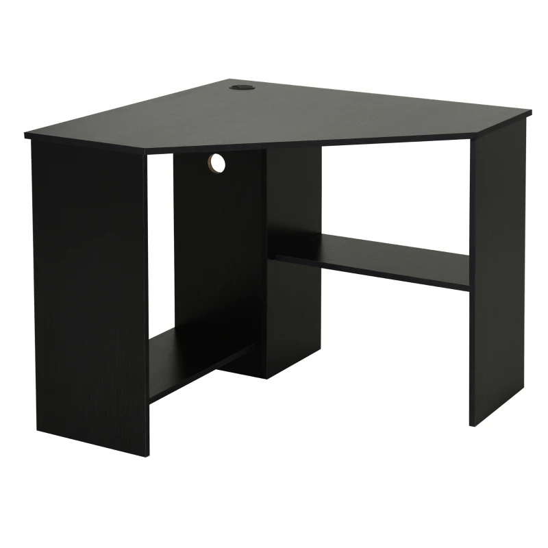 HOMCOM Corner Computer Desk with Storage Shelf, Writing Table Study Workstation for Home Office,Black
