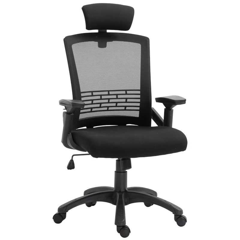 Vinsetto Office Chair Comfortable Mesh Task High Back Adjustable 360° Rotating Seat with Headrest and Armrest Black