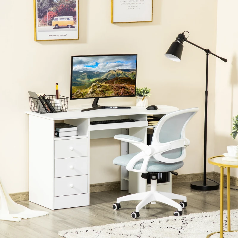 HOMCOM Computer Desk with Storage, Home Office Laptop Table with Shelves and Drawers, Modern Workstation Desk with Keyboard Tray for Study, Living Room, White