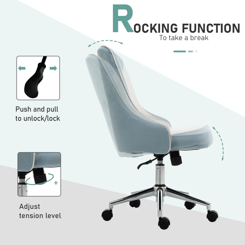 Vinsetto Office Chair Velvet Fabric Leisure Chair Rocking Armless Task Chair with Swivel Wheels Soft Seat Computer Chair for office Work Vanity Table Chair