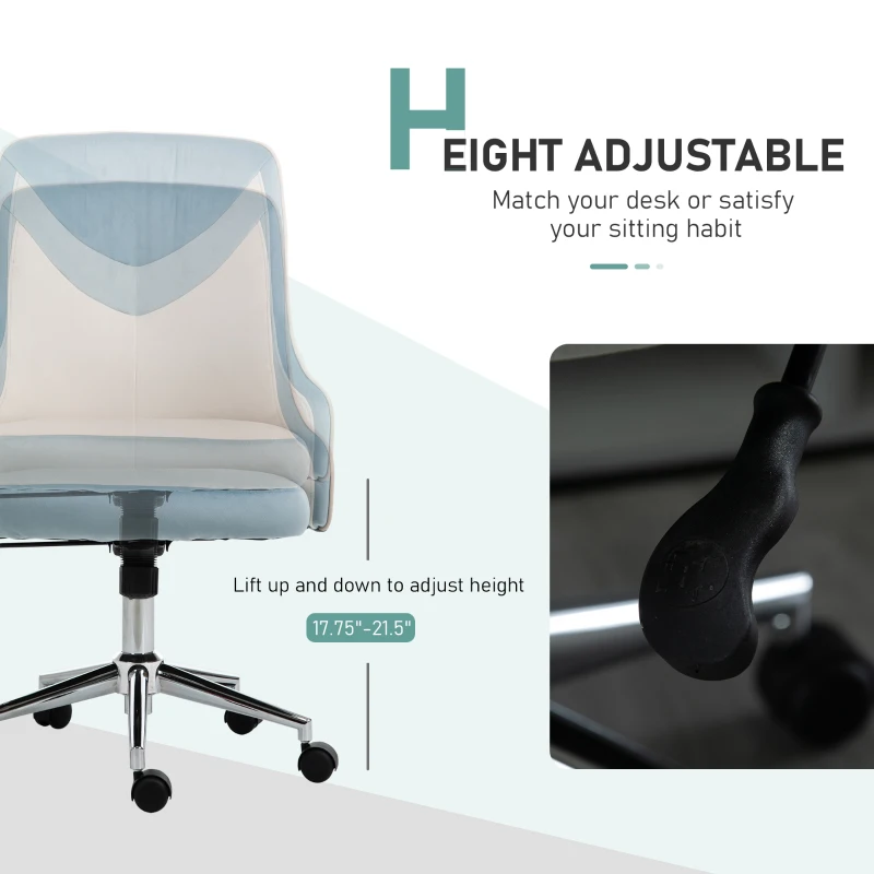 Vinsetto Office Chair Velvet Fabric Leisure Chair Rocking Armless Task Chair with Swivel Wheels Soft Seat Computer Chair for office Work Vanity Table Chair