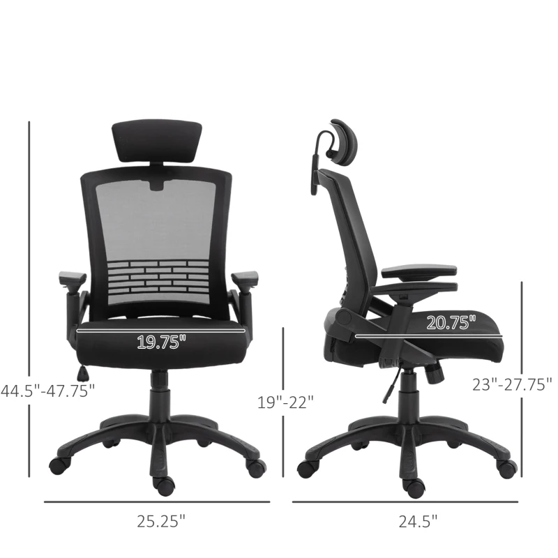 Vinsetto Office Chair Comfortable Mesh Task High Back Adjustable 360° Rotating Seat with Headrest and Armrest Black