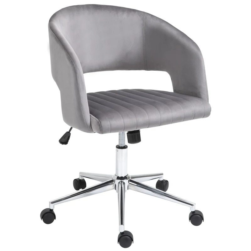 Vinsetto Office Chair Upholstered Open Back Velvet Fabric Swivel Computer Desk Chair with Arms and Adjustable Height, Grey