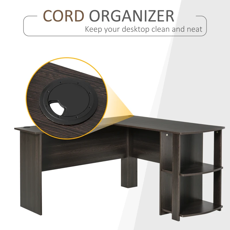 HOMCOM L-Shaped Desk, Computer Corner Desk, PC Table with 2 Storage Shelves, Home Office Workstation, Brown