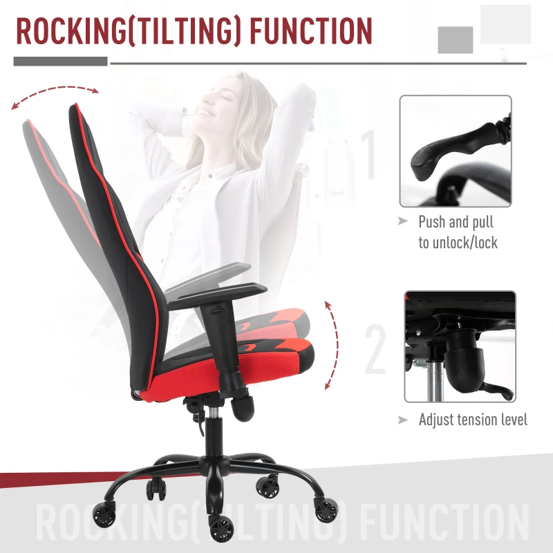 Vinsetto Racing Gaming Chair, High Back Office Chair, Computer Gamer Chair on Wheels, Tilt, Adjustable Height, Red