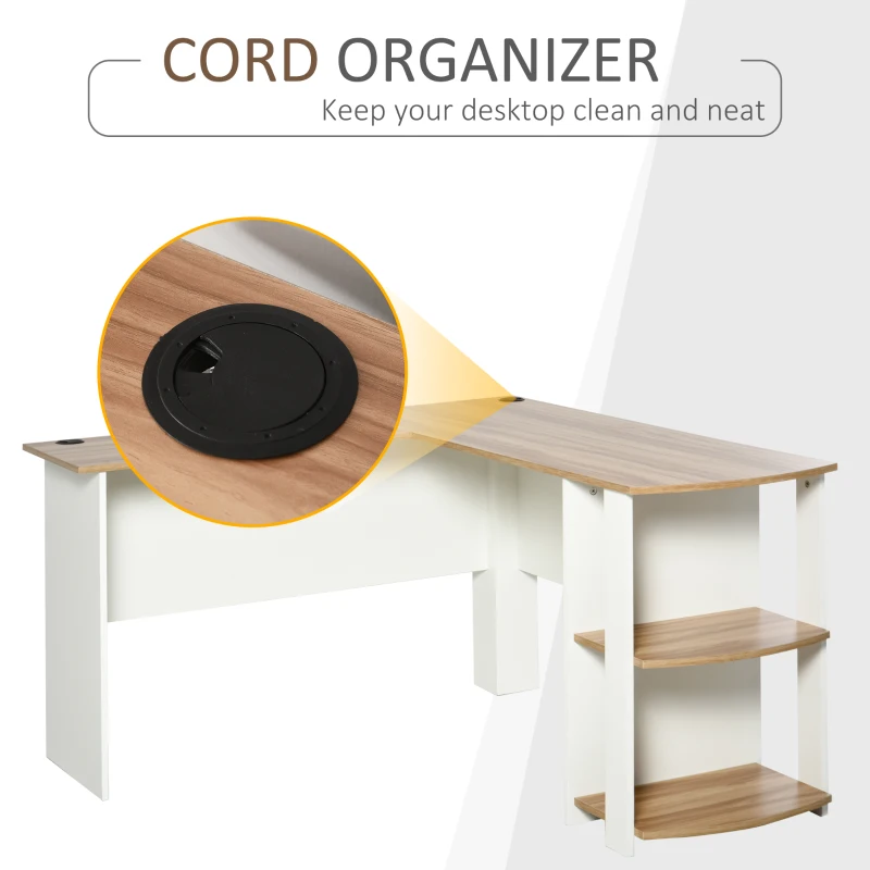 HOMCOM L-Shaped Corner Computer Desk Wood PC Workstation Laptop Table with 2 Storage Shelves Space Saving Home Office Walnut Brown