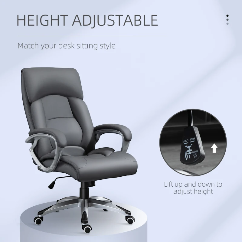 Vinsetto High Back Office Chair Swivel Executive PU Leather Chair, with Adjustable Height, Deep Grey