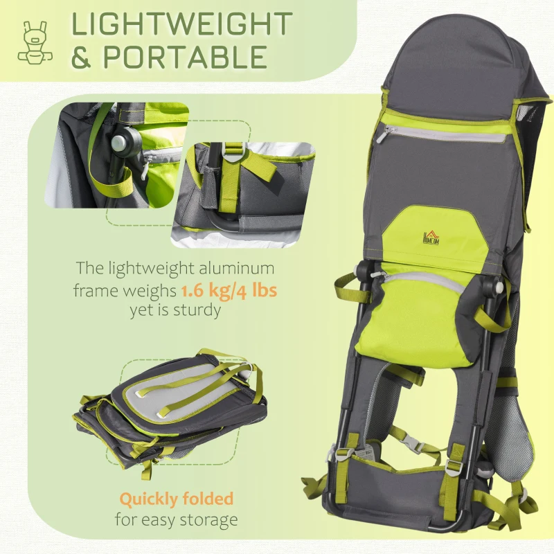 Qaba Baby Shoulder Carrier with Collapsible Fold-Up Design, Baby Hiking Backpack Carrier with Adjustable Waist Belt, Safety Belts, Storage Pockets, Baby Holder for Walking, 6-36 Months