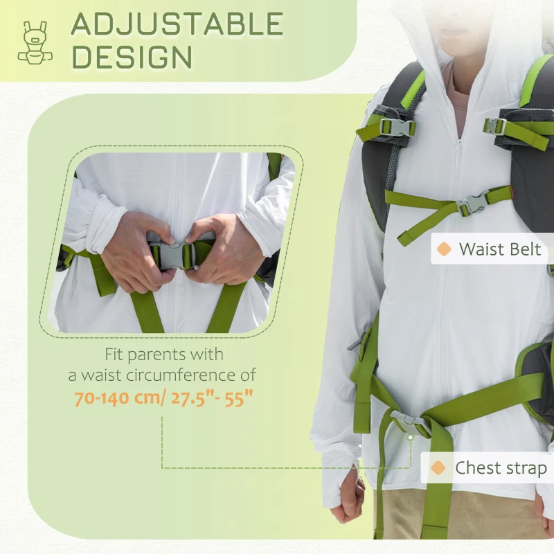 Qaba Baby Shoulder Carrier with Collapsible Fold-Up Design, Baby Hiking Backpack Carrier with Adjustable Waist Belt, Safety Belts, Storage Pockets, Baby Holder for Walking, 6-36 Months