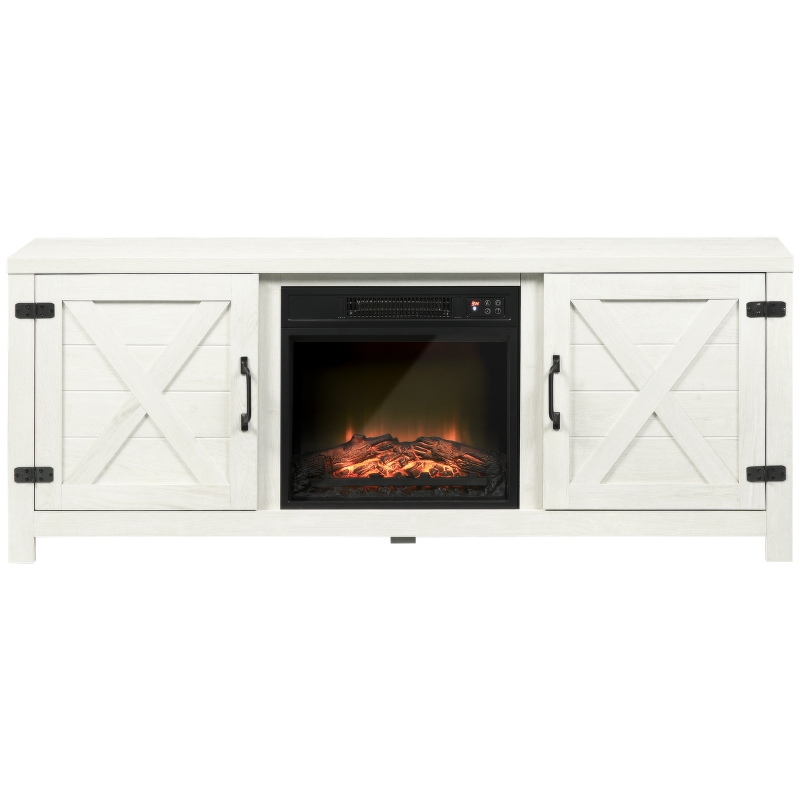 HOMCOM Electric Fireplace TV Stand for TV's up to 60" Flat Screen, Living Room Media Entertainment Console with Doors, Adjustable Storage Shelves, White