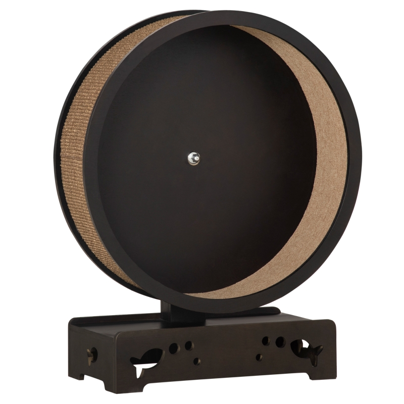PawHut Round Hamster-Wheel Style Cat Tree with Carpet Runway, Wooden Sisal-Covered Cat Tower Condo with Unique Design, Brown