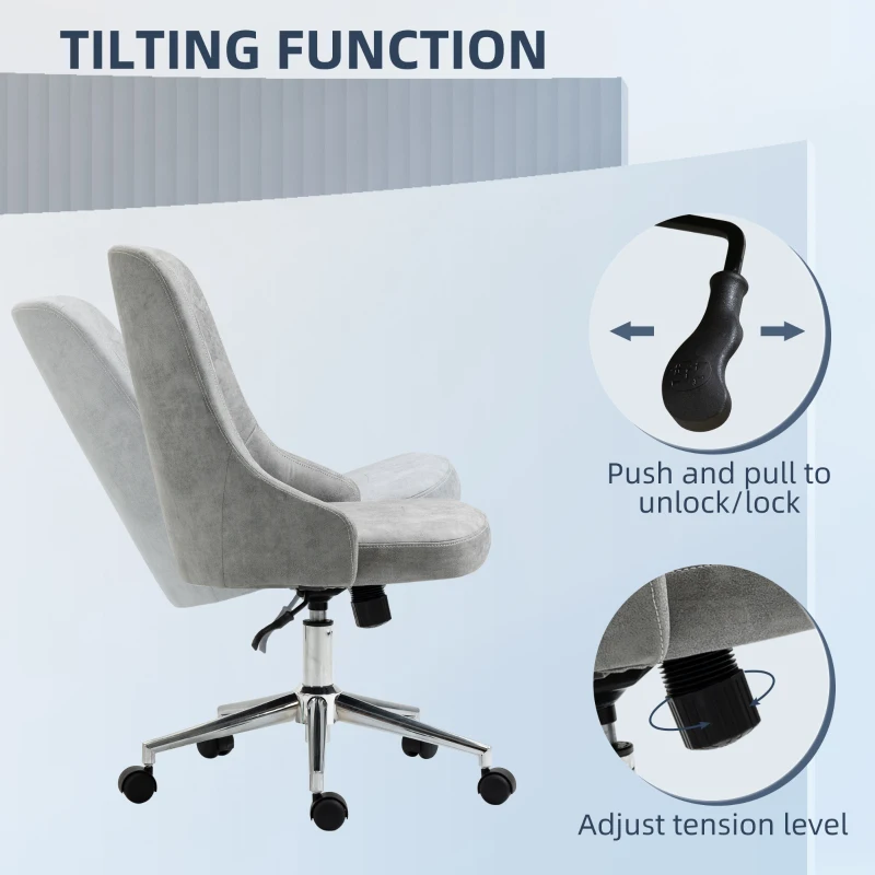 Vinsetto Armless Task Chair, Mid-back Desk Chair, Microfiber Home Office Chair with Adjustable Height, Tilt, Swivel Function, Gray