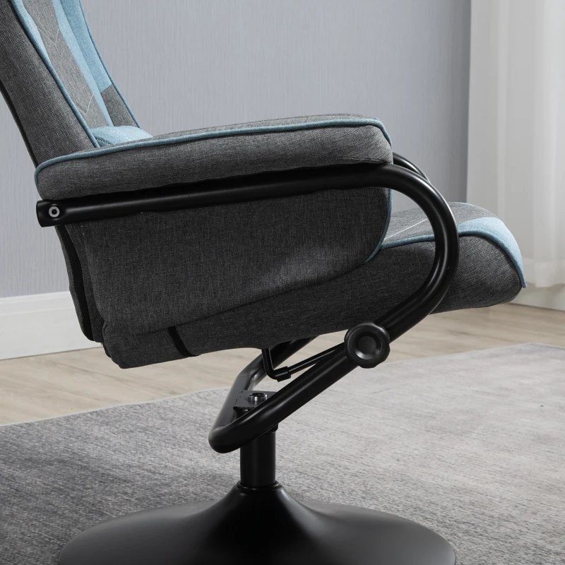 HOMCOM Recliner Chair with Ottoman, Video Gaming Chair, Racing Style Upholstered Swivel Recliner with Footrest, Headrest and Lumbar Support, Grey and Blue