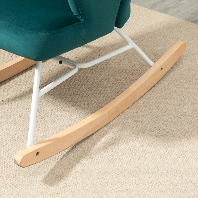 HOMCOM Modern Rocking Chairs, Upholstered Nursery Glider Rocker, Wingback Armchair for Living Room, Bedroom - Blue