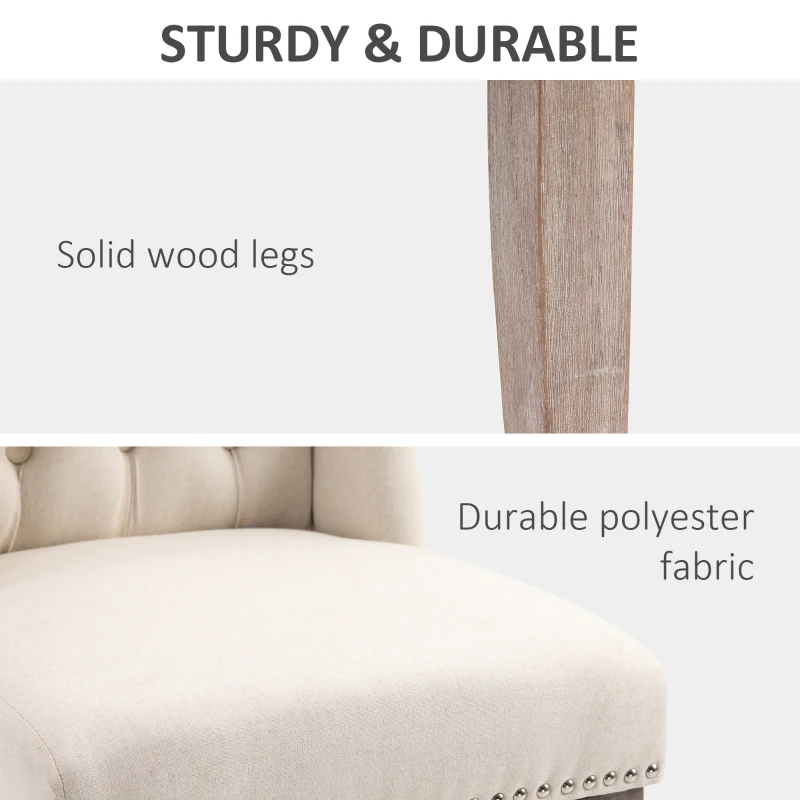 HOMCOM Counter Height Bar Stools Set of 2, Upholstered Bar Chairs with Nailhead Backrest and Footrest, Modern Barstools for Kitchen, Dining Room, Beige