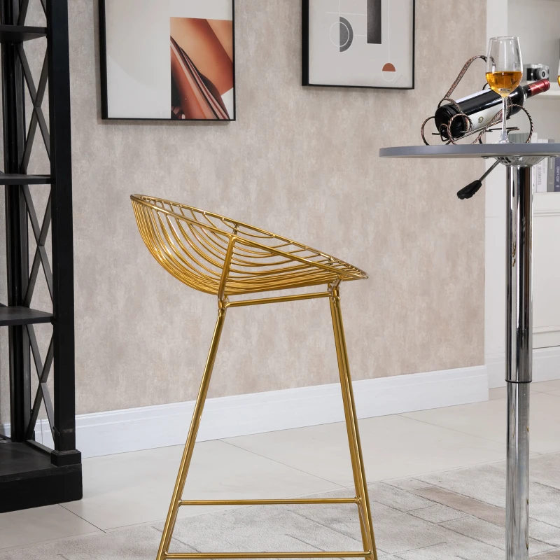 HOMCOM Counter Bar stools Set of 2, Modern Tall Bar Chairs for Kitchen with Backrest and Footrest, Steel Frame, Gold