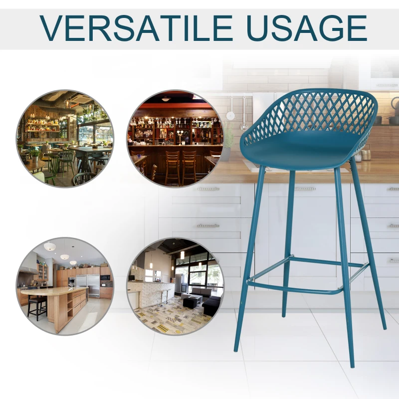 HOMCOM Set of 2 Vintage Metal Bar Stool with Back Rest Counter Stools with Footrest