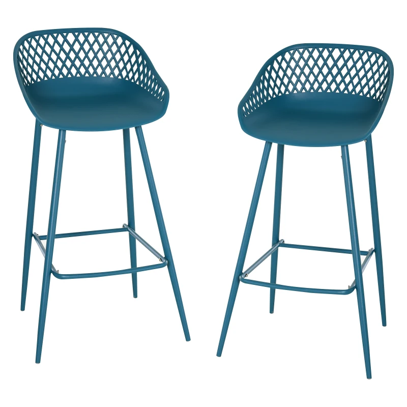 HOMCOM Set of 2 Vintage Metal Bar Stool with Back Rest Counter Stools with Footrest