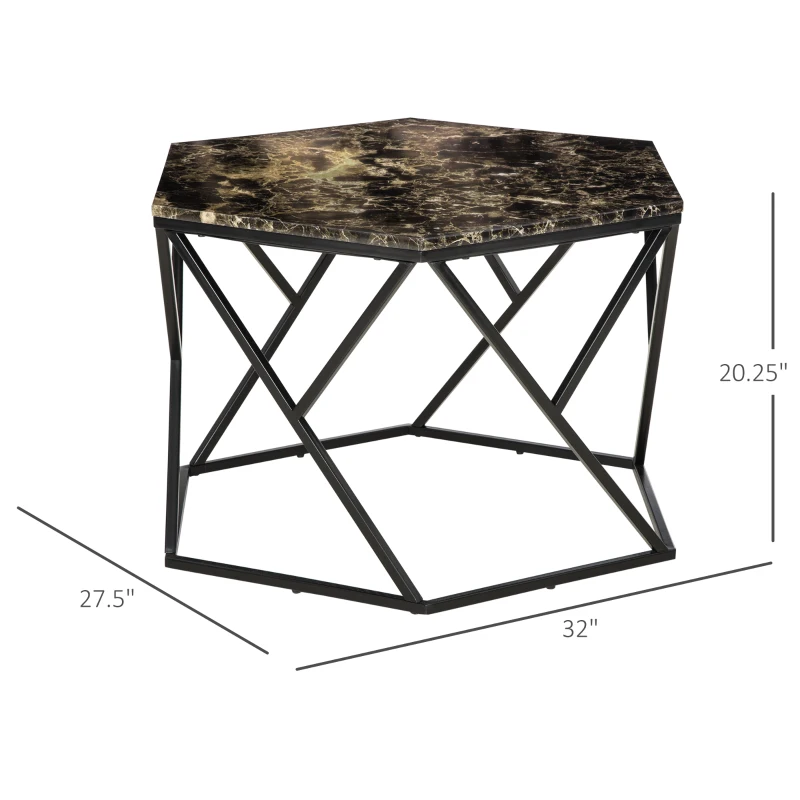 HOMCOM Coffee Table with High Gloss Marble Tabletop, Modern Cocktail Table with Steel Frame for Living Room, Black
