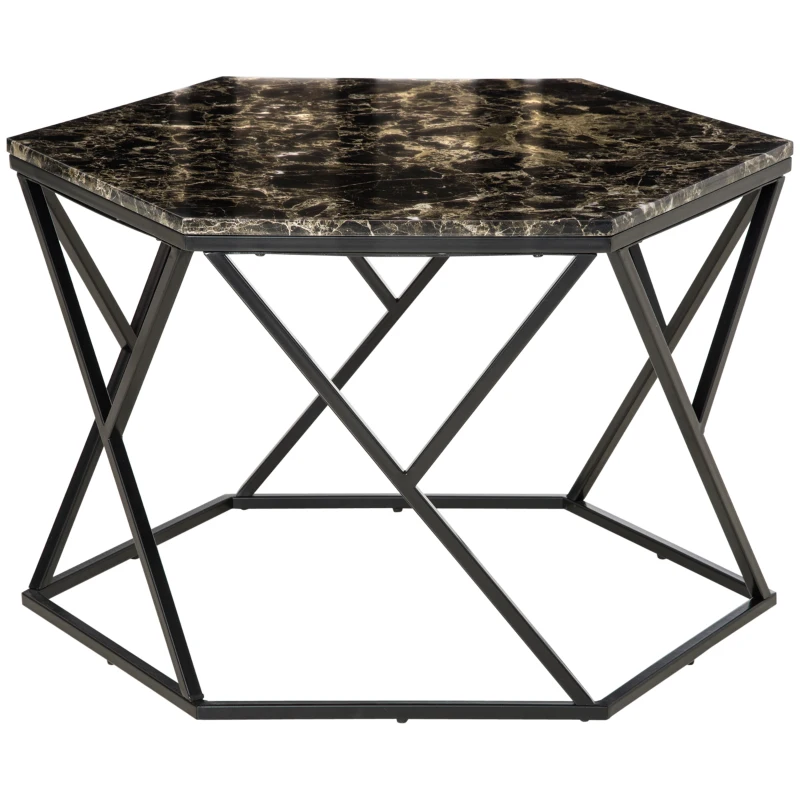 HOMCOM Coffee Table with High Gloss Marble Tabletop, Modern Cocktail Table with Steel Frame for Living Room, Black