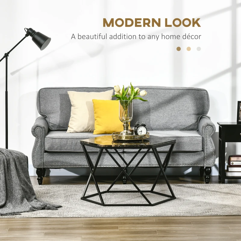 HOMCOM Coffee Table with High Gloss Marble Tabletop, Modern Cocktail Table with Steel Frame for Living Room, Black