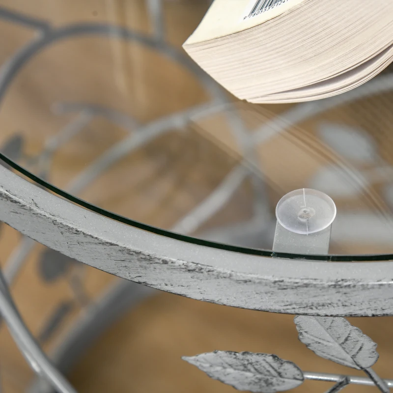 HOMCOM Tempered Glass Coffee Table Accent Side End Table with Vintage Style, Steel Frame for Living Room, Bedroom, Study, No Assembly Required, Grey