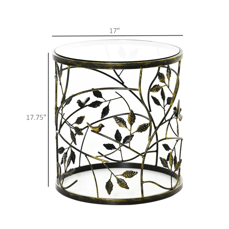 HOMCOM Tempered Glass Coffee Table Accent Side End Table with Vintage Style, Steel Frame for Living Room, Bedroom, Study, No Assembly Required, Bronze