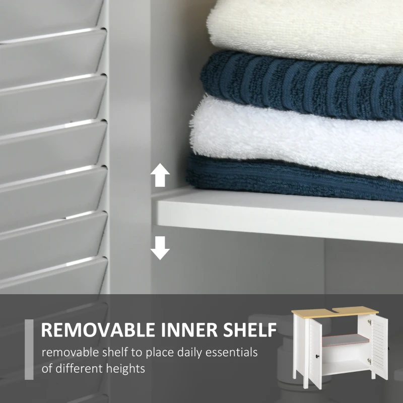 HOMCOM Undersink Restroom 2-Tier Anti-Slip Storage Basin w/ Sink Pipe Slot - White