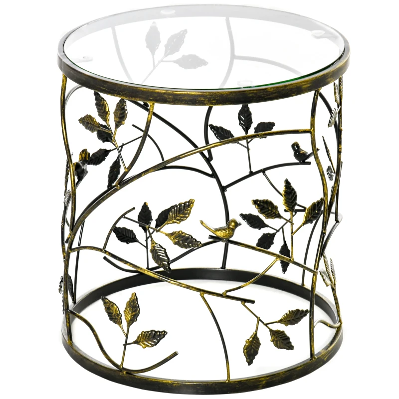 HOMCOM Tempered Glass Coffee Table Accent Side End Table with Vintage Style, Steel Frame for Living Room, Bedroom, Study, No Assembly Required, Bronze