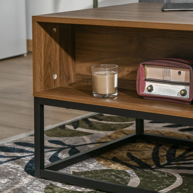 HOMCOM Industrial Coffee Table with Storage Shelves, Drawers, Rectangular Accent Cocktail Table for Living Room, Brown
