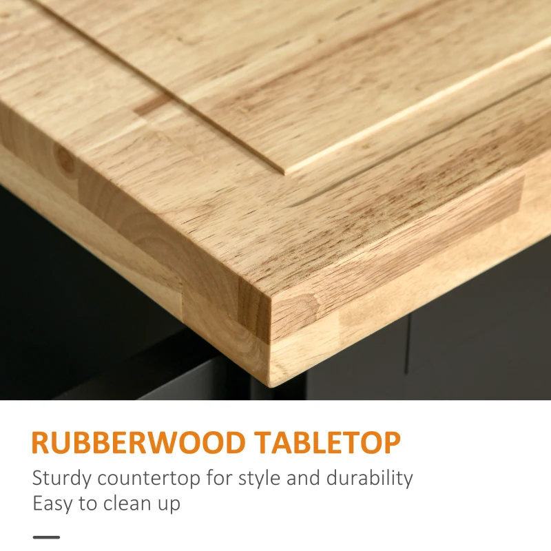 HOMCOM Farmhouse Mobile Kitchen Island Utility Cart on Wheels with Barn Door Style Cabinets, Drawers - Black