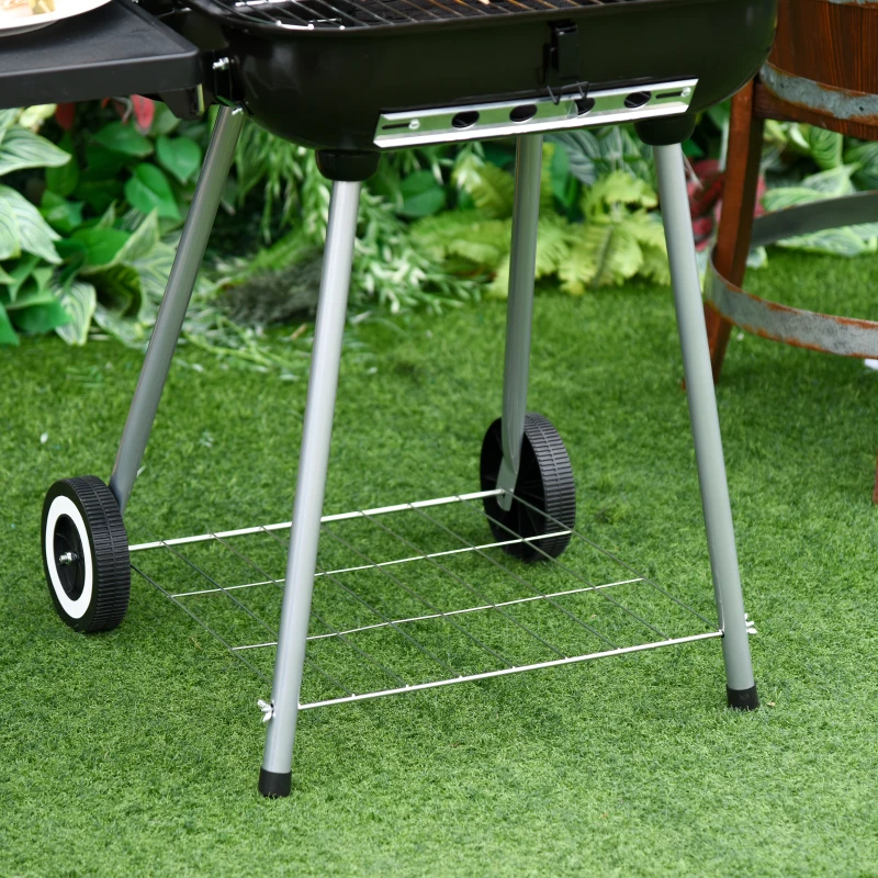 Outsunny 22" Charcoal Barbecue Grill with Portable Wheel, Side Tray and Lower Shelf for Outdoor BBQ for Garden, Backyard, Poolside