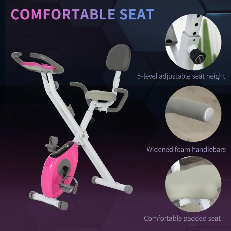 Soozier Foldable Magnetic Exercise Bike Indoor Stationary Upright Fitness Bike Pink